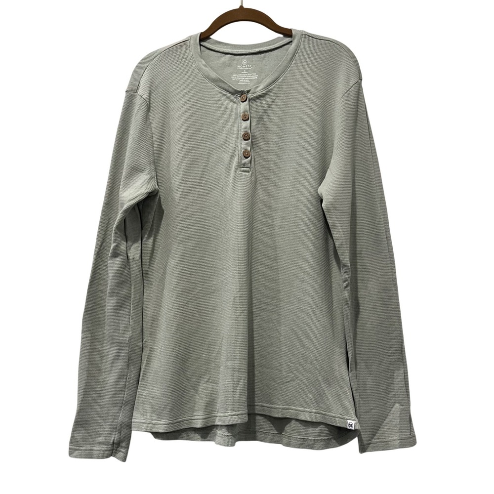 Honest Baby Mens Henley Shirt Green Long Sleeve Waffle Knit Organic Cotton Large